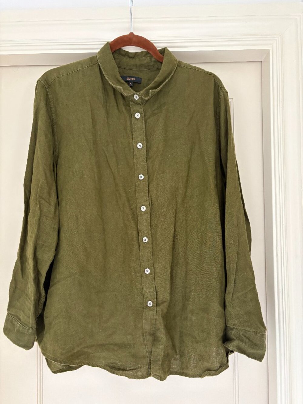 Quince 100% European Linen Long Sleeve Shirt Button Front Martini Olive size XL